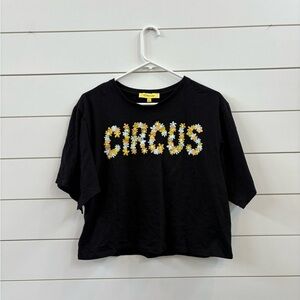 Circus by Sam Edelman Black Crop Top with Floral Design
